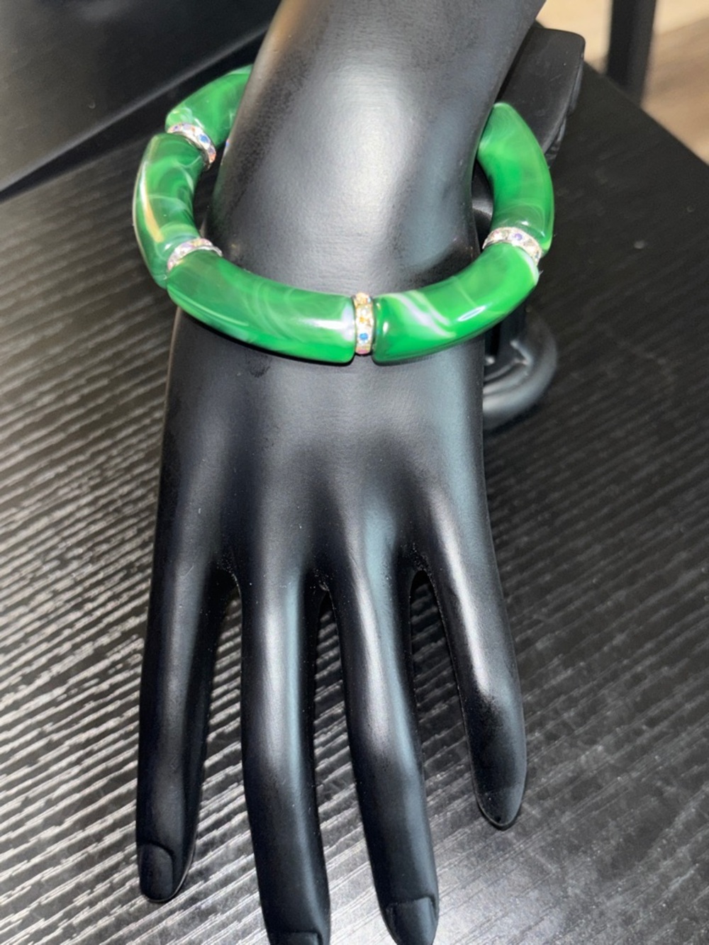 REESELYN CREATIONS Handcrafted Swirl Stretch Tube Bangle w Rhinestone Spacers